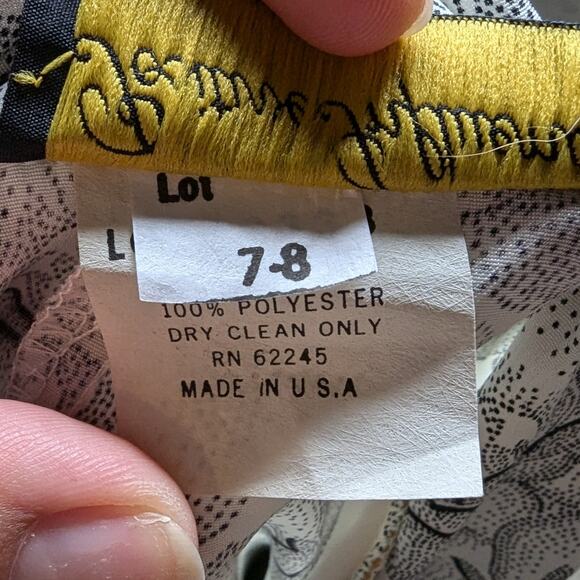 Vtg 1980s Positive Influence White Black Pointillist Floral Drape Midi Dress 7 8 - Picture 7 of 7